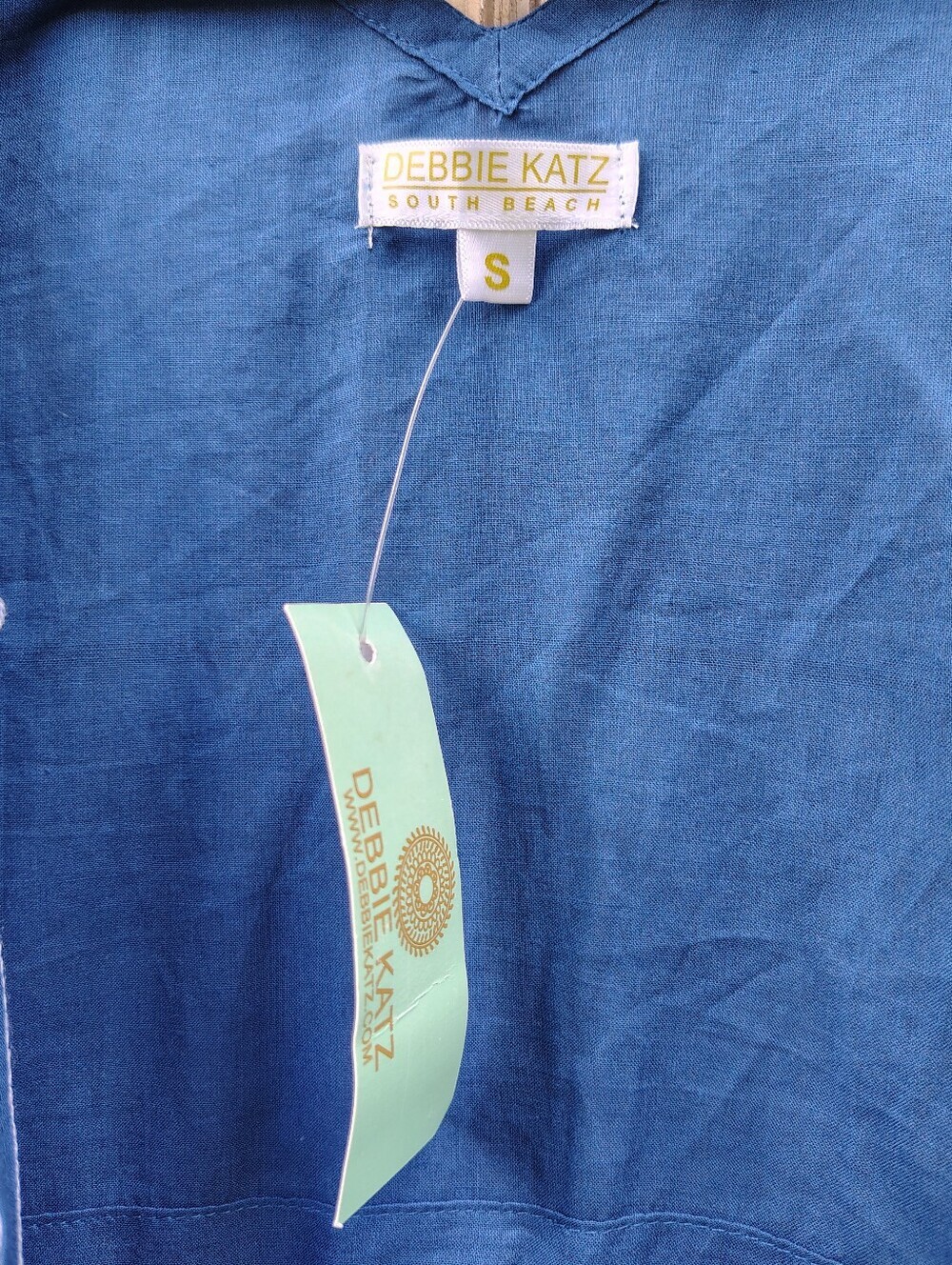 Debbie Katz Embroidered Cotton Swim Cover Up Small Blue White Pom Pom Tassel Tie - Picture 7 of 8